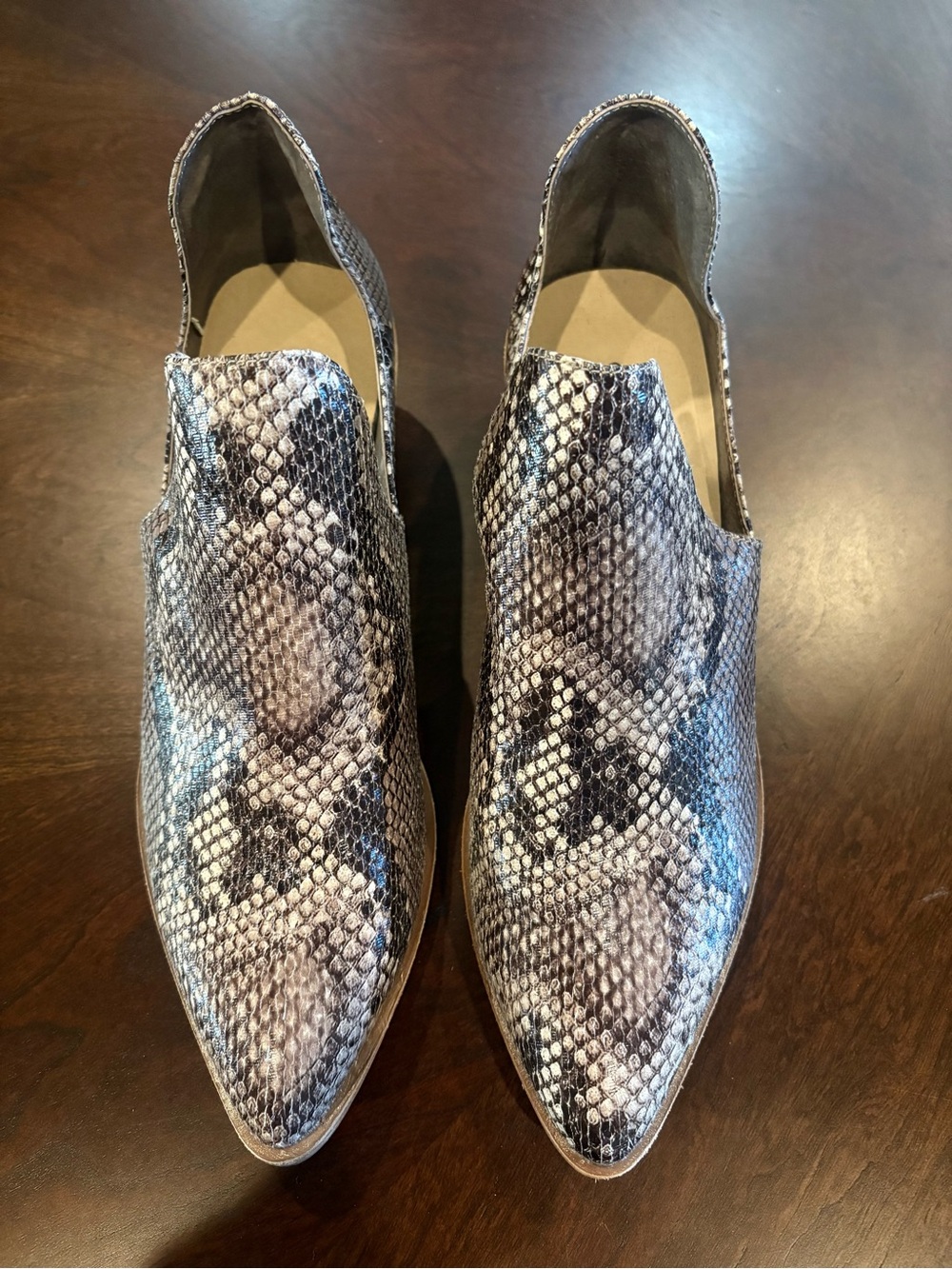 Chinese Laundry Women’s Snake-Print Slip-On Loafers in Gray and Tan